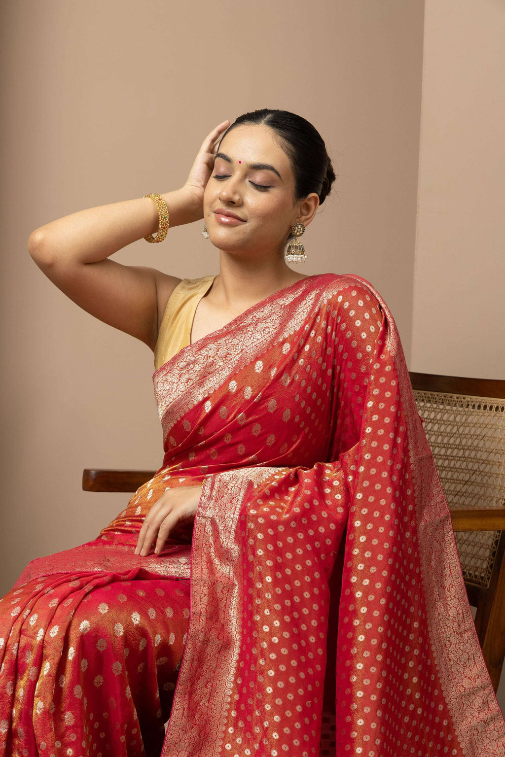 Classic Red Saree with Rich Gold Zari