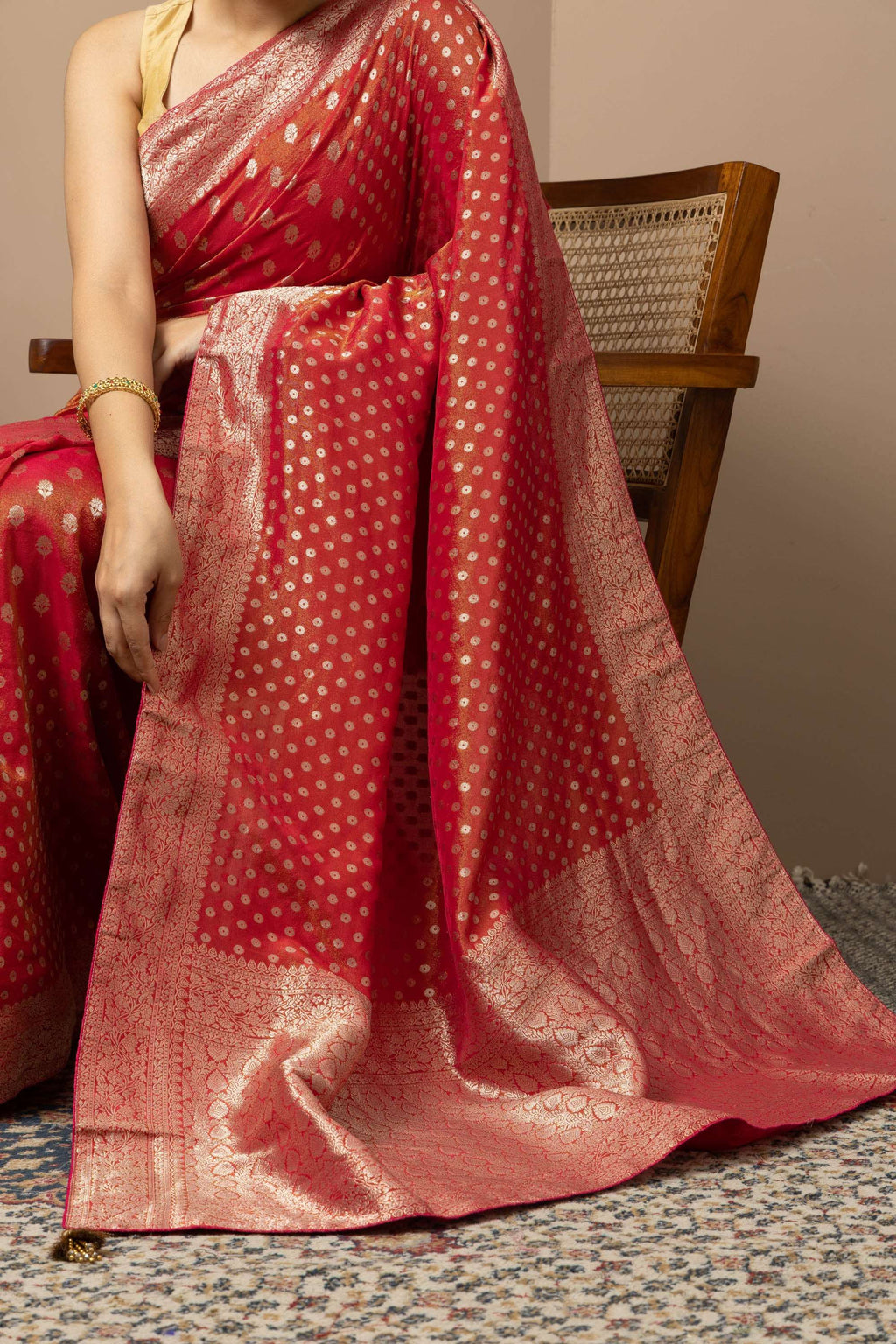 Classic Red Saree with Rich Gold Zari