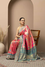 Rani Pink Saree with Teal & Gold Statement Accents