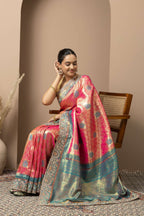 Rani Pink Saree with Teal & Gold Statement Accents