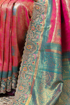 Rani Pink Saree with Teal & Gold Statement Accents