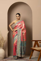 Rani Pink Saree with Teal & Gold Statement Accents