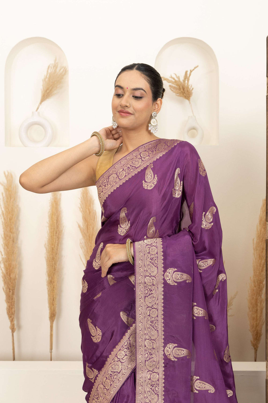 Royal Purple Saree with Antique Gold Zari