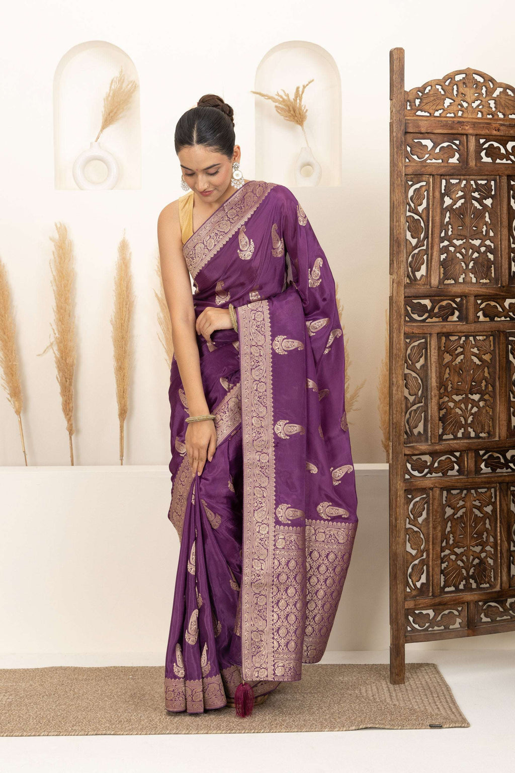 Royal Purple Saree with Antique Gold Zari