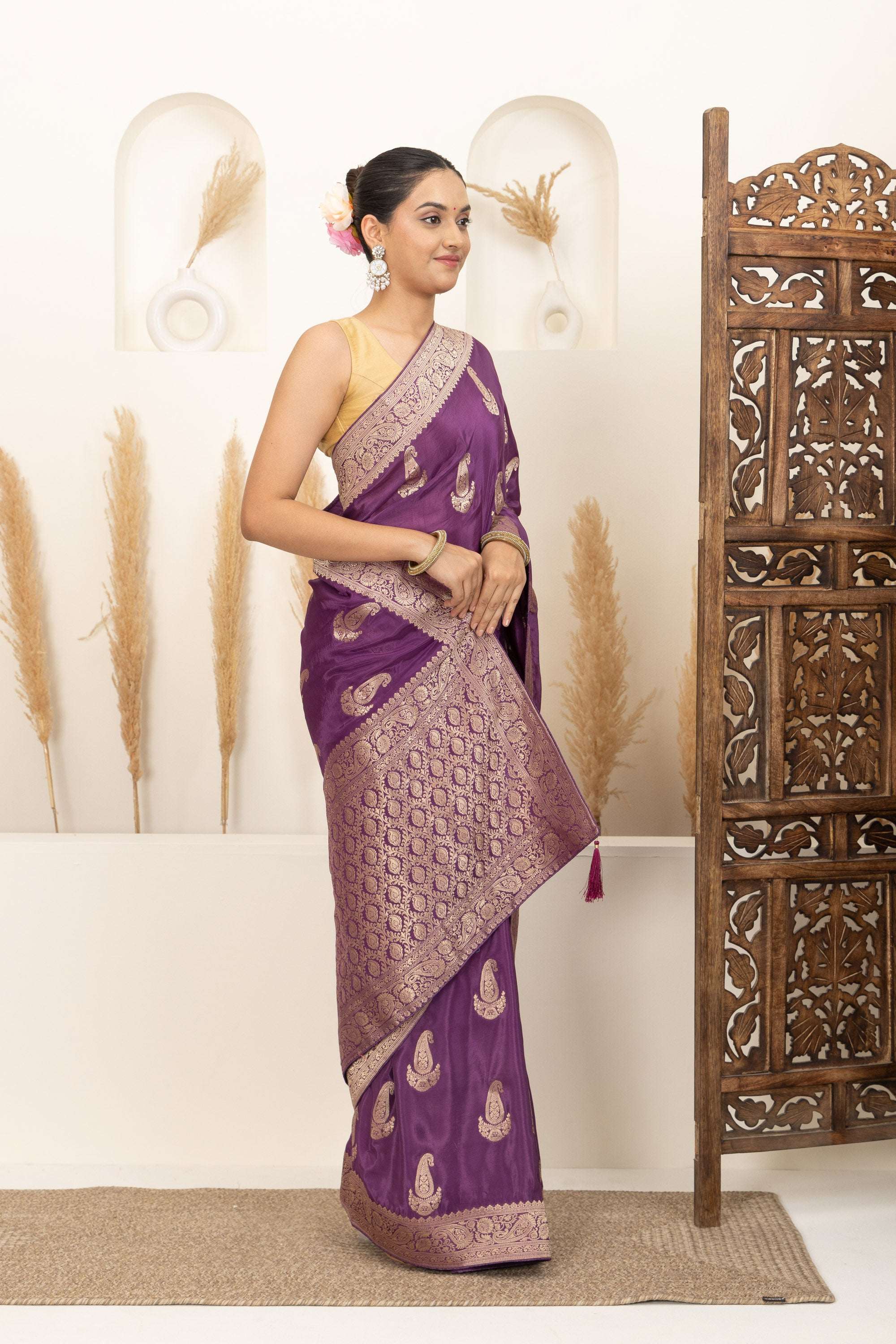 Royal Purple Saree with Antique Gold Zari