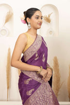 Royal Purple Saree with Antique Gold Zari