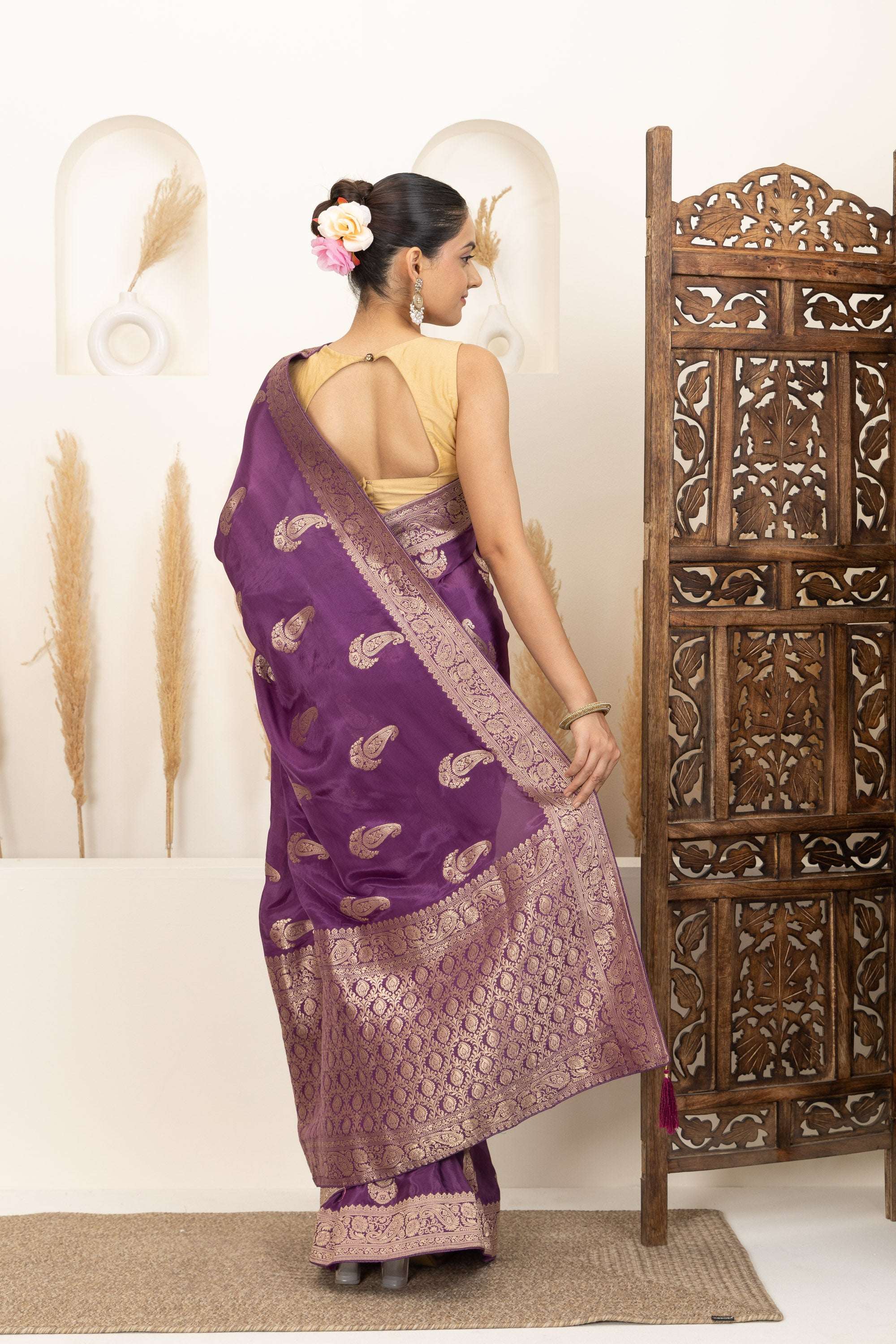 Royal Purple Saree with Antique Gold Zari