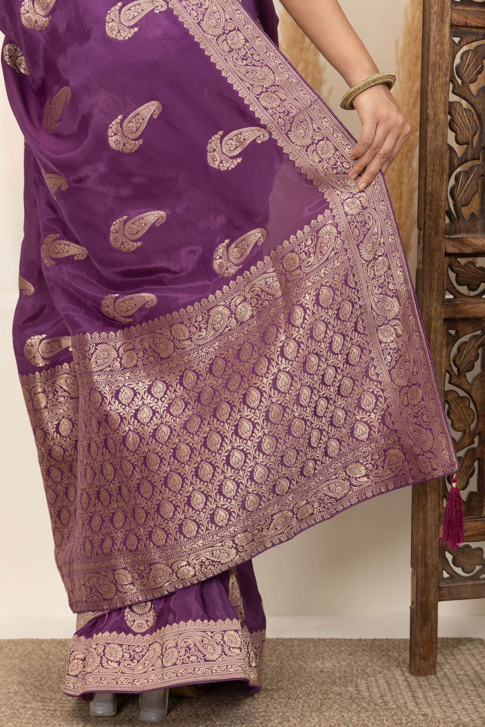 Royal Purple Saree with Antique Gold Zari