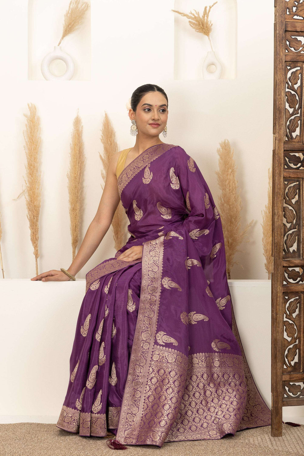 Royal Purple Saree with Antique Gold Zari