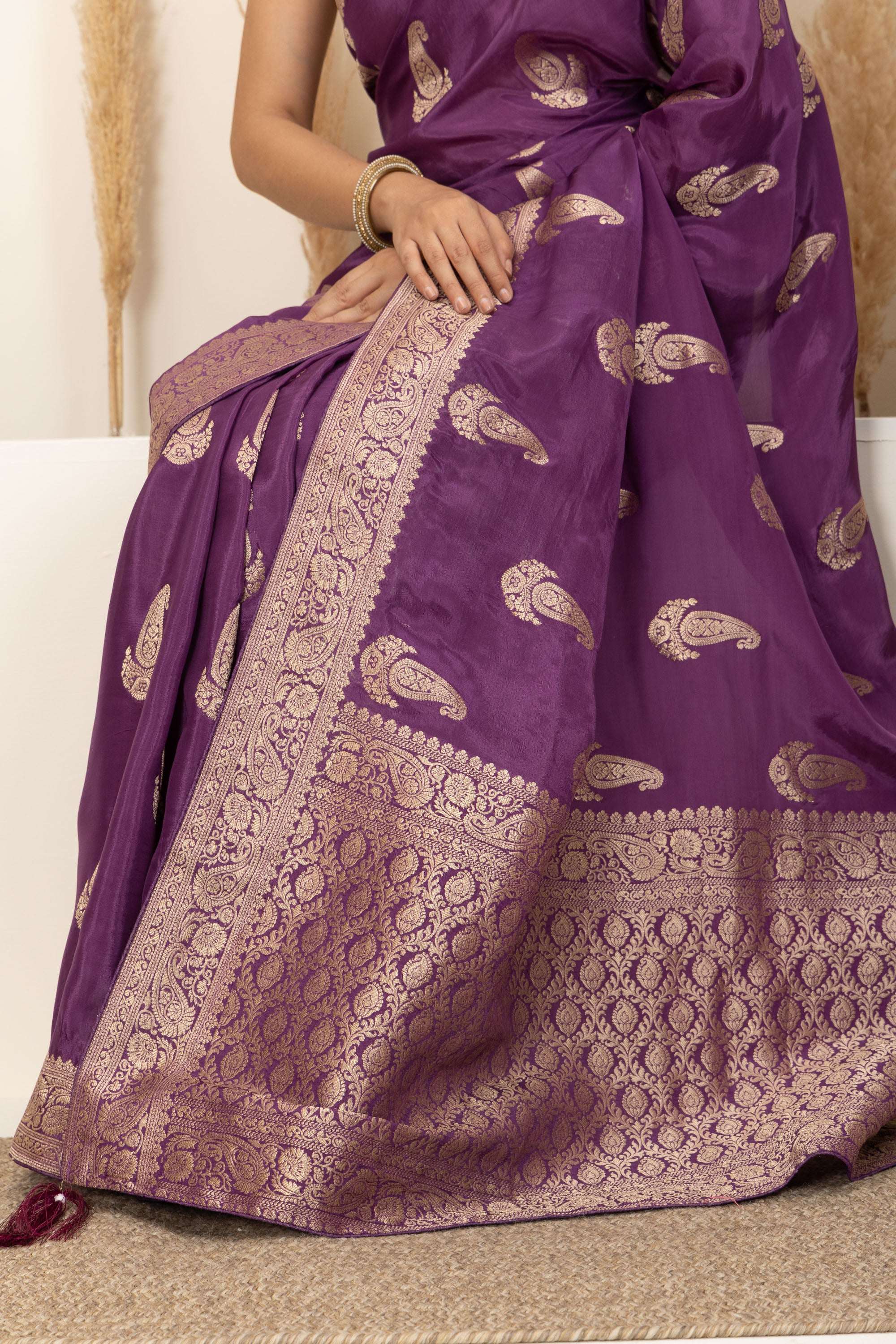 Royal Purple Saree with Antique Gold Zari