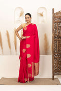 Crimson Red Saree with Gold Zari Motifs