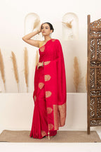 Crimson Red Saree with Gold Zari Motifs