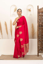 Crimson Red Saree with Gold Zari Motifs