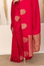 Crimson Red Saree with Gold Zari Motifs