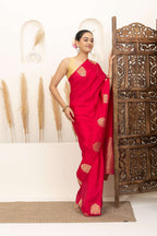 Crimson Red Saree with Gold Zari Motifs