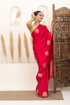 Crimson Red Saree with Gold Zari Motifs