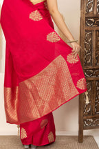 Crimson Red Saree with Gold Zari Motifs