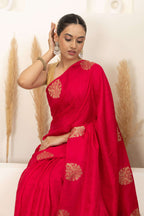 Crimson Red Saree with Gold Zari Motifs