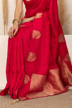 Crimson Red Saree with Gold Zari Motifs