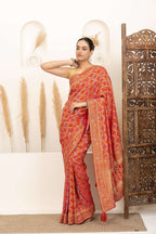 Warm Orange Saree with Multicolor Woven Artistry