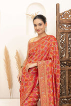 Warm Orange Saree with Multicolor Woven Artistry