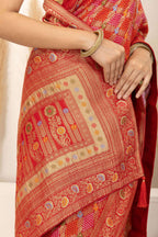 Warm Orange Saree with Multicolor Woven Artistry