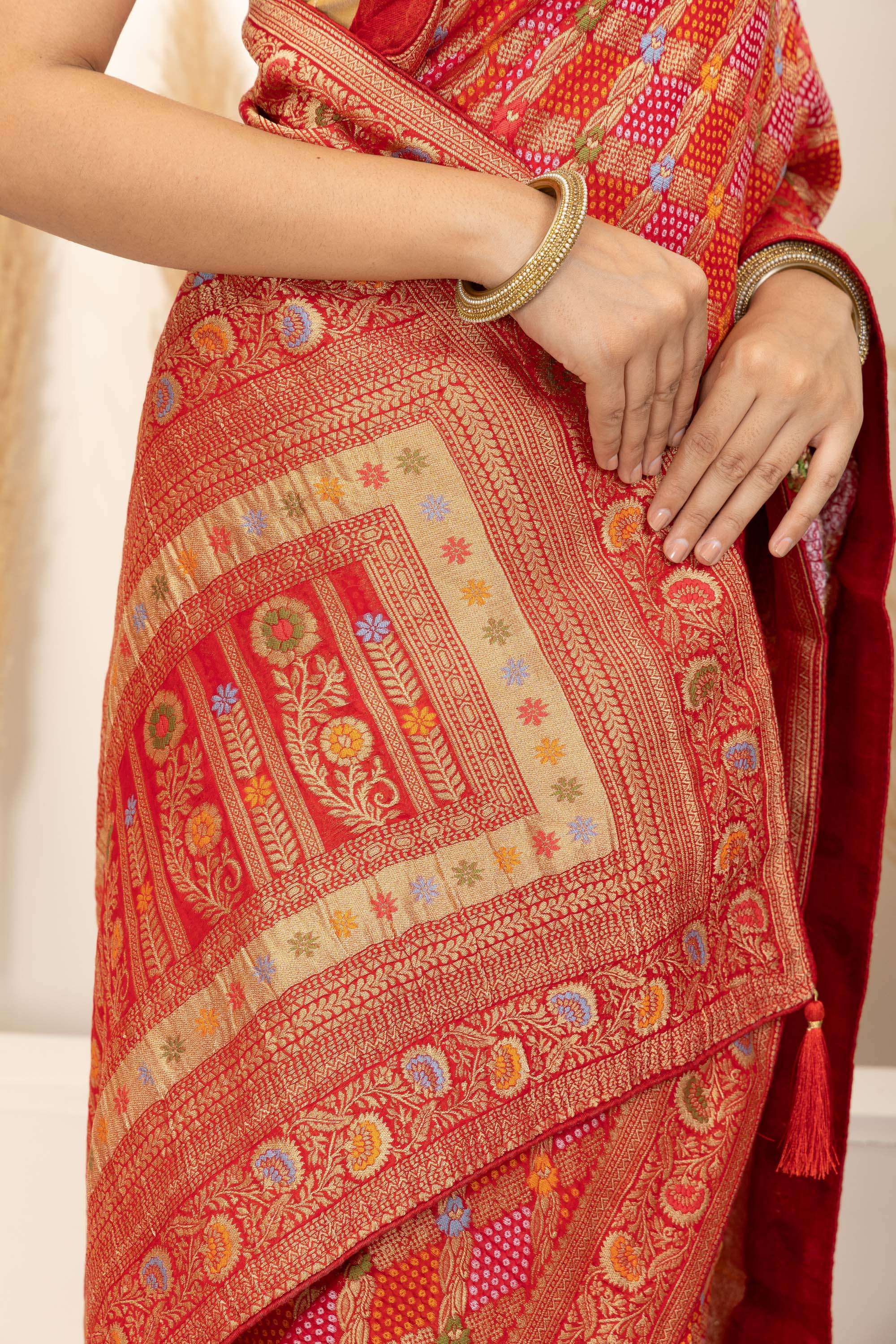 Warm Orange Saree with Multicolor Woven Artistry
