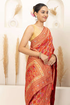 Warm Orange Saree with Multicolor Woven Artistry