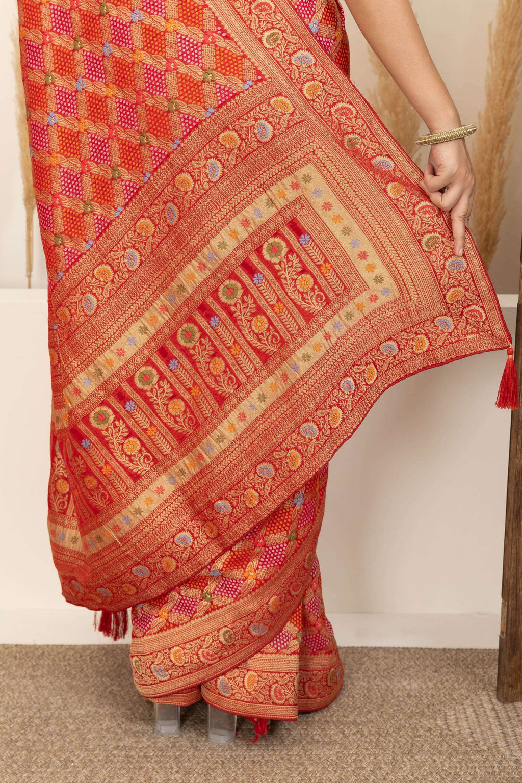 Warm Orange Saree with Multicolor Woven Artistry