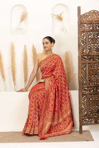 Warm Orange Saree with Multicolor Woven Artistry