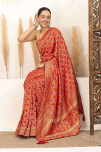 Warm Orange Saree with Multicolor Woven Artistry