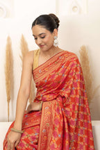Warm Orange Saree with Multicolor Woven Artistry