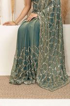 Sage Green Saree with Intricate Silver Embellishments