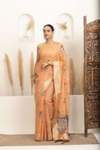 Soft Peach Saree with Earthy Floral Accents