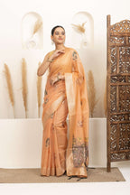 Soft Peach Saree with Earthy Floral Accents