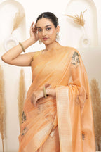 Soft Peach Saree with Earthy Floral Accents