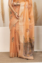 Soft Peach Saree with Earthy Floral Accents