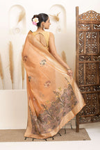 Soft Peach Saree with Earthy Floral Accents