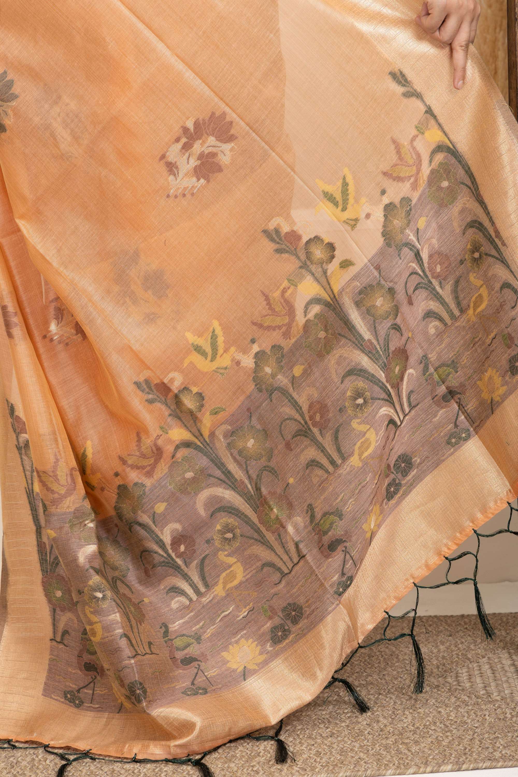 Soft Peach Saree with Earthy Floral Accents