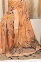 Soft Peach Saree with Earthy Floral Accents