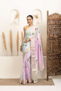 Pastel Organza Saree with Hand-Painted Floral Accents