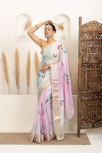 Pastel Organza Saree with Hand-Painted Floral Accents