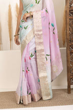 Pastel Organza Saree with Hand-Painted Floral Accents