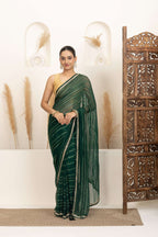 Emerald Green Saree with Subtle Gold Stripes