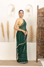 Emerald Green Saree with Subtle Gold Stripes