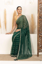 Emerald Green Saree with Subtle Gold Stripes