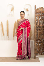 Rani Pink Saree with Purple & Gold Zari Detailing