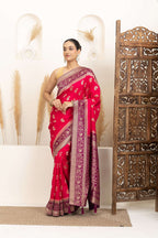 Rani Pink Saree with Purple & Gold Zari Detailing