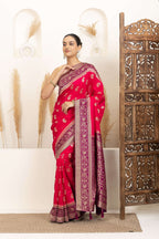 Rani Pink Saree with Purple & Gold Zari Detailing