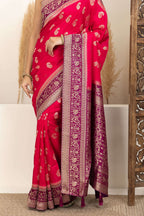 Rani Pink Saree with Purple & Gold Zari Detailing
